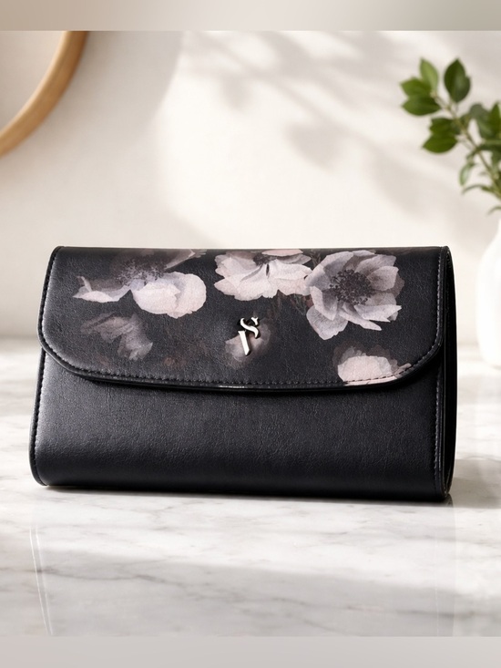 Simply Vera Vera Wang Handbags - Simply Vera Vera Wang Black Clutch with Pale Pink Floral Accents